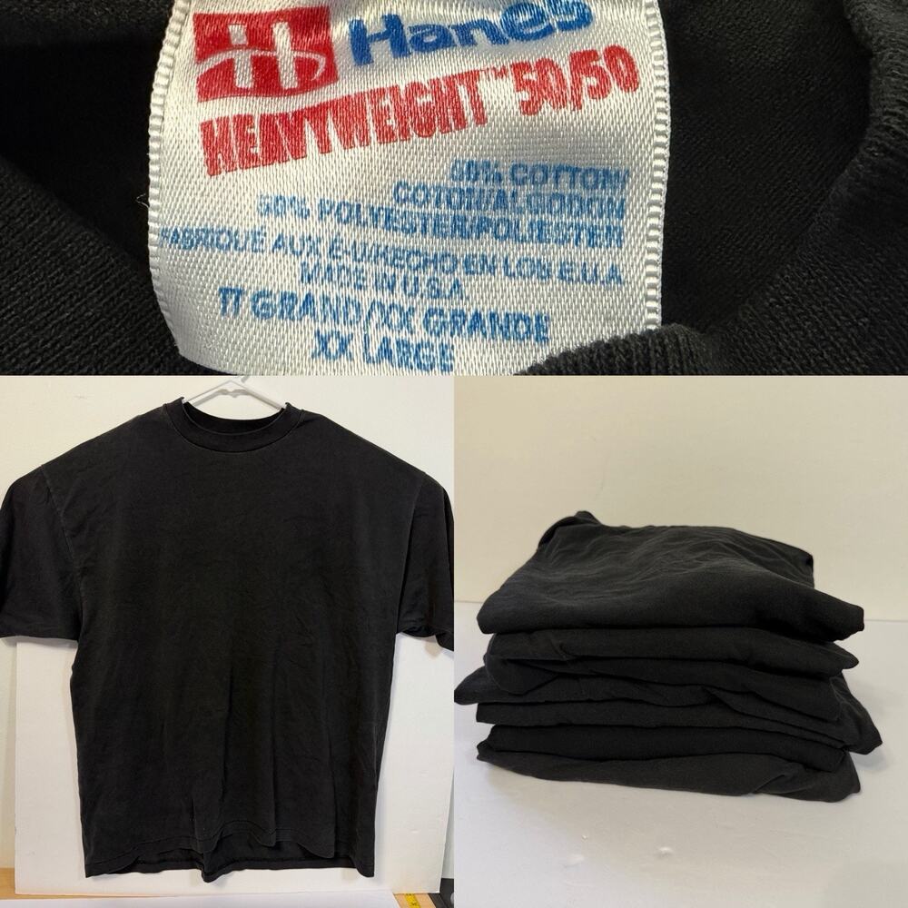 Lot Of 7 Vintage 90s Blank Black T Shirts Size XXL 2XL Hanes Single Stitch Crew